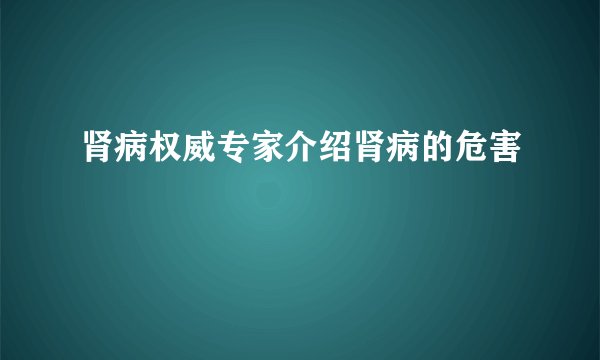 肾病权威专家介绍肾病的危害