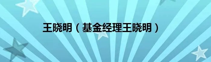 王晓明（基金经理王晓明）