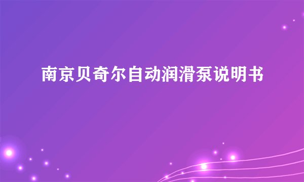 南京贝奇尔自动润滑泵说明书