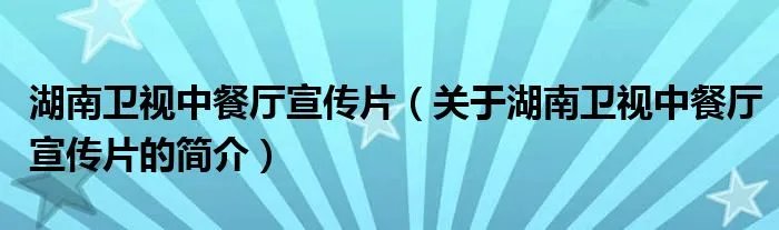 湖南卫视中餐厅宣传片（关于湖南卫视中餐厅宣传片的简介）