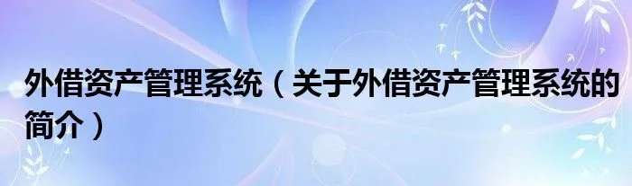 外借资产管理系统（关于外借资产管理系统的简介）