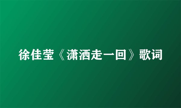 徐佳莹《潇洒走一回》歌词