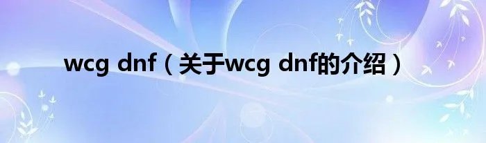 wcg dnf(关于wcg dnf的介绍)