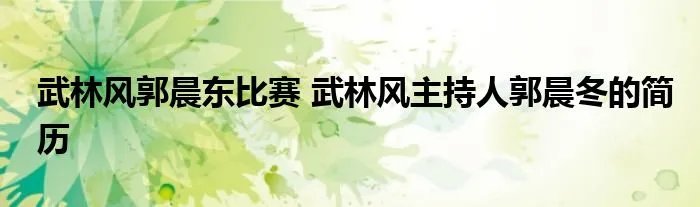 武林风郭晨东比赛 武林风主持人郭晨冬的简历