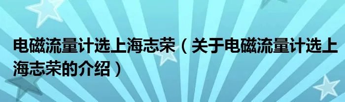 电磁流量计选上海志荣（关于电磁流量计选上海志荣的介绍）