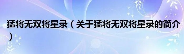 猛将无双将星录（关于猛将无双将星录的简介）