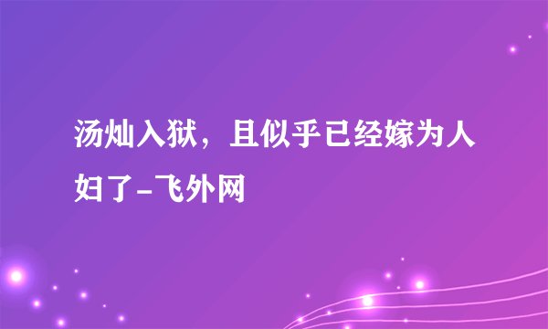 汤灿入狱，且似乎已经嫁为人妇了-飞外网
