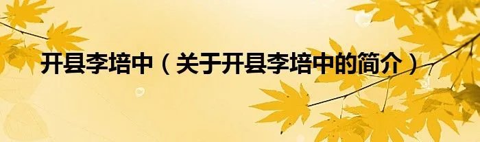 开县李培中（关于开县李培中的简介）