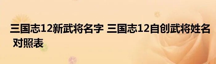 三国志12新武将名字 三国志12自创武将姓名 对照表
