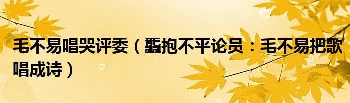 毛不易唱哭评委(龘抱不平论员:毛不易把歌唱成诗)