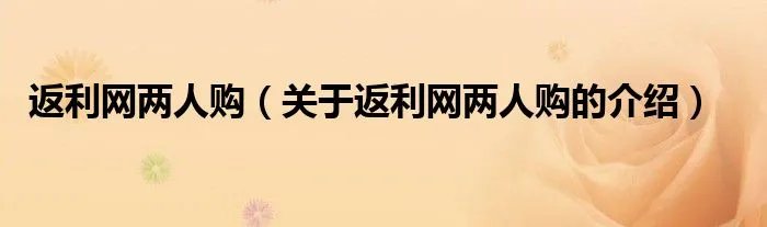 返利网两人购（关于返利网两人购的介绍）
