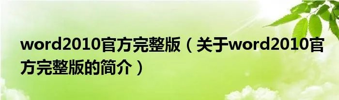 word2010官方完整版（关于word2010官方完整版的简介）