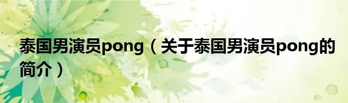 泰国男演员pong（关于泰国男演员pong的简介）
