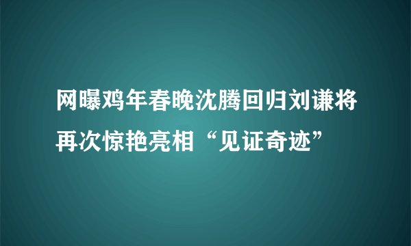 网曝鸡年春晚沈腾回归刘谦将再次惊艳亮相“见证奇迹”