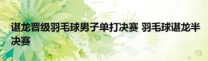 谌龙晋级羽毛球男子单打决赛 羽毛球谌龙半决赛