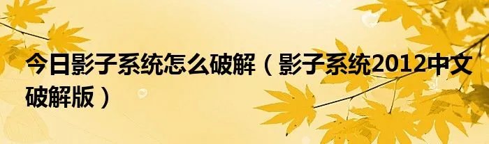 今日影子系统怎么破解（影子系统2012中文破解版）