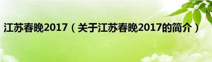 江苏春晚2017（关于江苏春晚2017的简介）