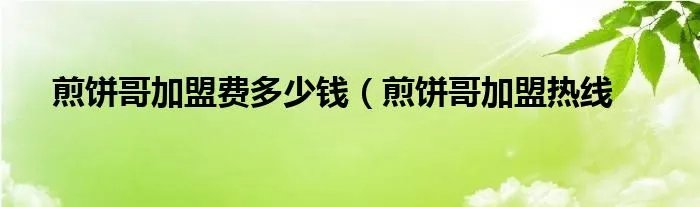 煎饼哥加盟费多少钱（煎饼哥加盟热线