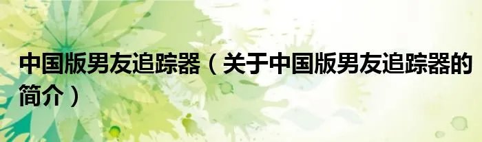 中国版男友追踪器（关于中国版男友追踪器的简介）