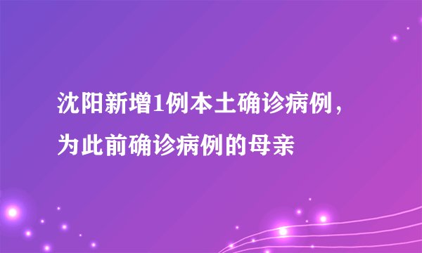 沈阳新增1例本土确诊病例，为此前确诊病例的母亲