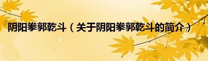 阴阳拳郭乾斗（关于阴阳拳郭乾斗的简介）