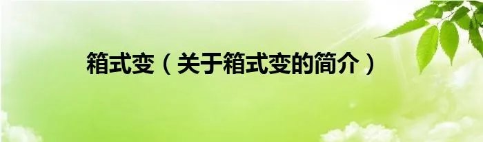 箱式变（关于箱式变的简介）
