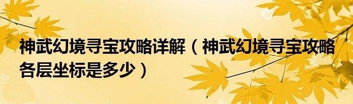 神武幻境寻宝攻略详解（神武幻境寻宝攻略 各层坐标是多少）