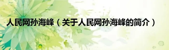 人民网孙海峰(关于人民网孙海峰的简介)