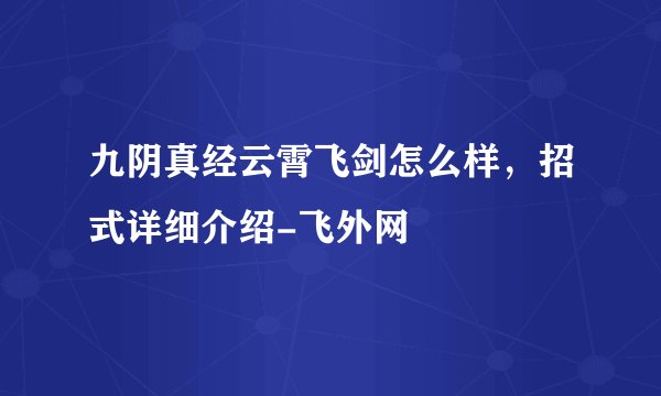 九阴真经云霄飞剑怎么样，招式详细介绍-飞外网