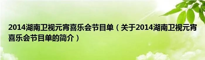 2014湖南卫视元宵喜乐会节目单（关于2014湖南卫视元宵喜乐会节目单的简介）