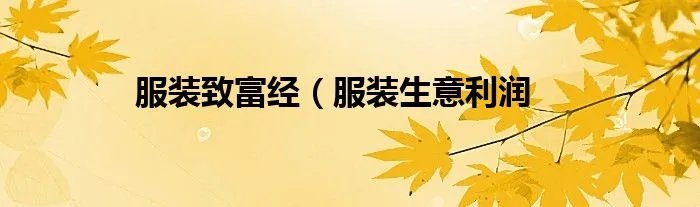 服装致富经（服装生意利润
