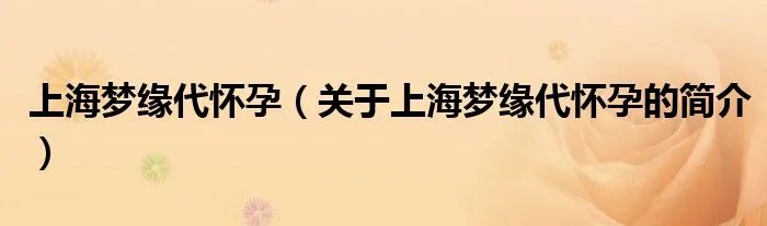 上海梦缘代怀孕（关于上海梦缘代怀孕的简介）