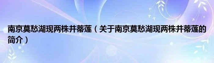南京莫愁湖现两株并蒂莲（关于南京莫愁湖现两株并蒂莲的简介）