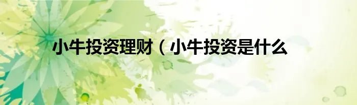 小牛投资理财(小牛投资是什么