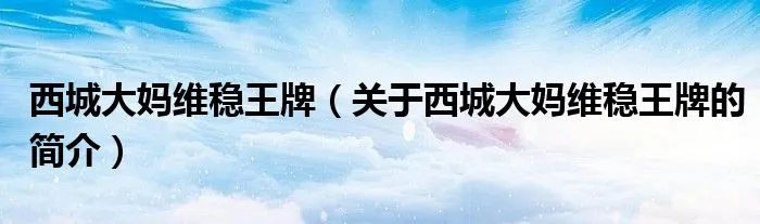 西城大妈维稳王牌（关于西城大妈维稳王牌的简介）