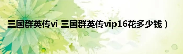 三国群英传vi 三国群英传vip16花多少钱)