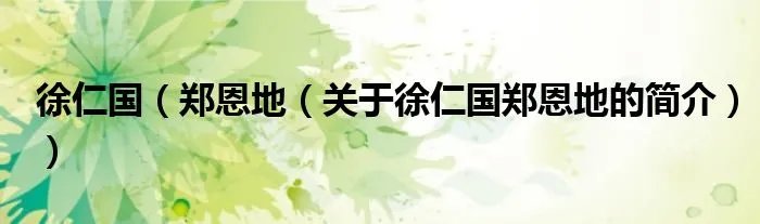 徐仁国（郑恩地（关于徐仁国郑恩地的简介））