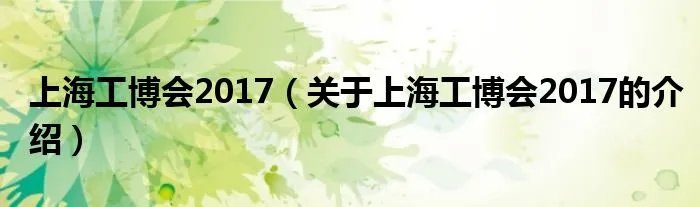 上海工博会2017（关于上海工博会2017的介绍）