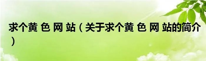 求个黄 色 网 站（关于求个黄 色 网 站的简介）