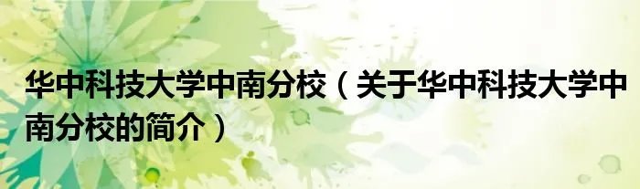 华中科技大学中南分校(关于华中科技大学中南分校的简介)