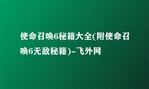 使命召唤6秘籍大全(附使命召唤6无敌秘籍)-飞外网