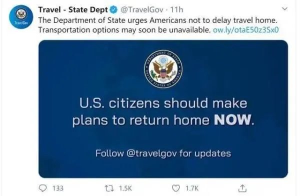 美国公民尽快回国，立刻马上！美国政府为何突然这样呼吁？