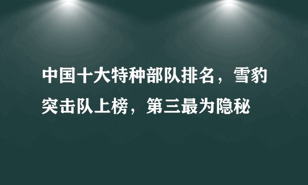 中国十大特种部队排名，雪豹突击队上榜，第三最为隐秘