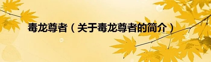 毒龙尊者（关于毒龙尊者的简介）