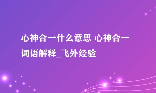 心神合一什么意思 心神合一词语解释_飞外经验