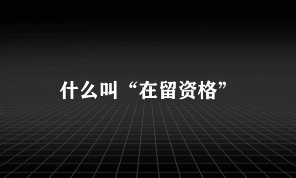 什么叫“在留资格”