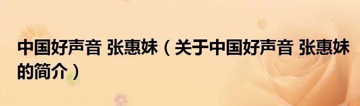 中国好声音 张惠妹（关于中国好声音 张惠妹的简介）