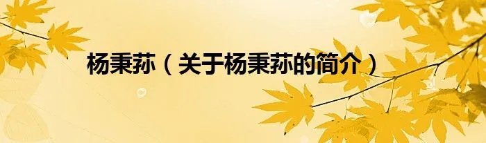 杨秉荪（关于杨秉荪的简介）