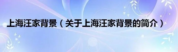 上海汪家背景（关于上海汪家背景的简介）