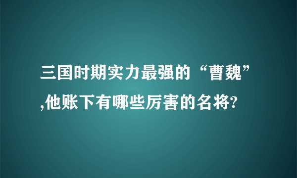 三国时期实力最强的“曹魏”,他账下有哪些厉害的名将?